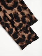 Leopard Print V-Neck Long Sleeve Slim Fit Knit T-Shirt