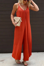 Solid Scoop Neck Wide Leg Baggy Cami Jumpsuit