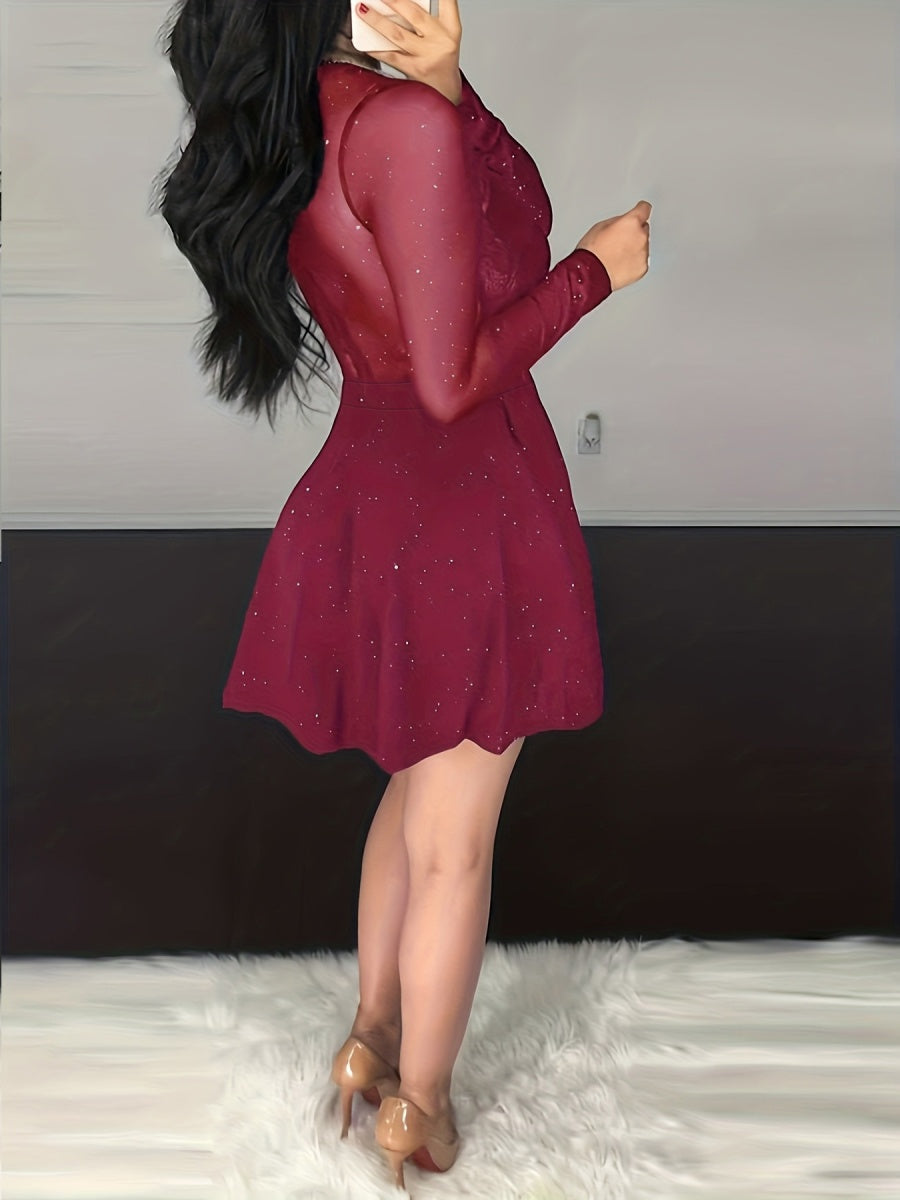 Sexy V-neck Bodycon Irregular Mesh Sequins Mini&Short Dresses