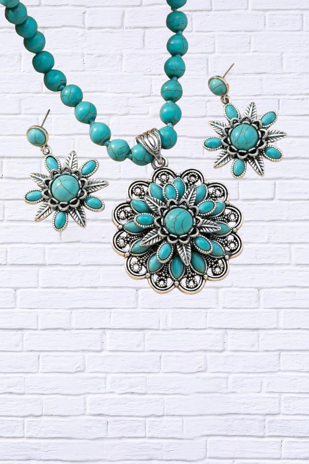 Southwestern Charm _ Blue Turquoise Beaded Necklace & Earring Set
