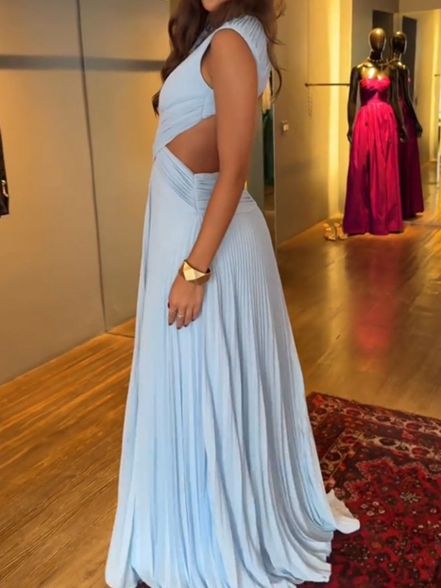 Gathering Backless Waist-revealing Temperament Maxi Dresses