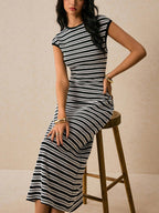 Striped Sleeveless Fitted Midi Dress