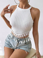 Tassel Textured Fabric Short Cropped Tank Top