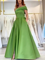 One-shoulder Satin Sequined Slit Maxi Dress