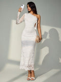 Lace Hollow Asymmetrical Sloping Shoulders Hip-hugging Formal Dress Maxi Dresses