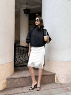 White Lace-trimmed Pencil Skirt