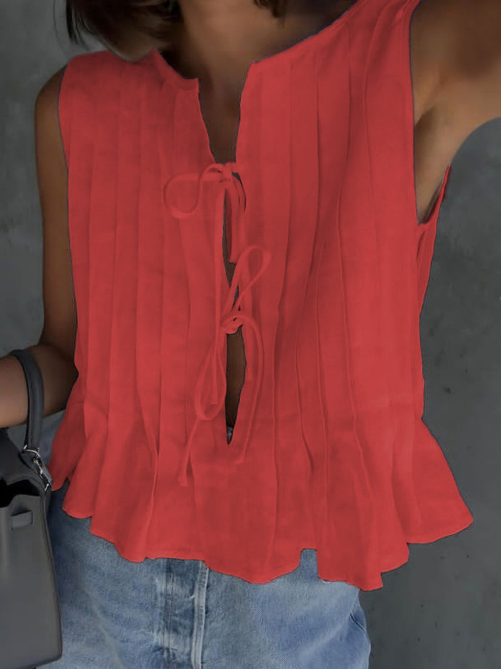 Cotton And Linen Straps Pleated Tank Tops