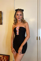 Strapless Bow Detail Keyhole Cutout Bodycon Mini Dress