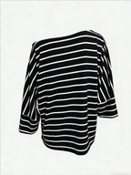 Off-shoulder Sloping Shoulders Loose-fit Stripes Commuting T-shirts
