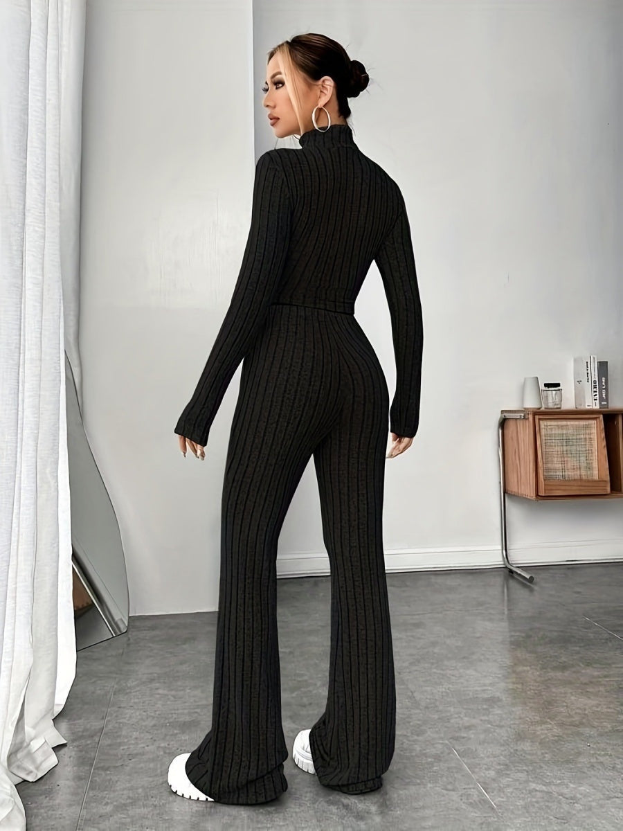 Mock Neck Slim Fit Knitted Two-Piece Set