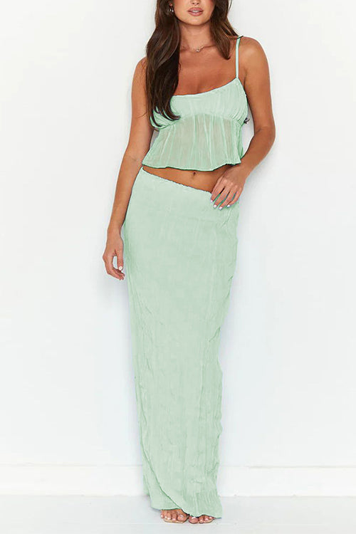 Ruffle Crop Cami Top Elastic Waist Maxi Skirt Set