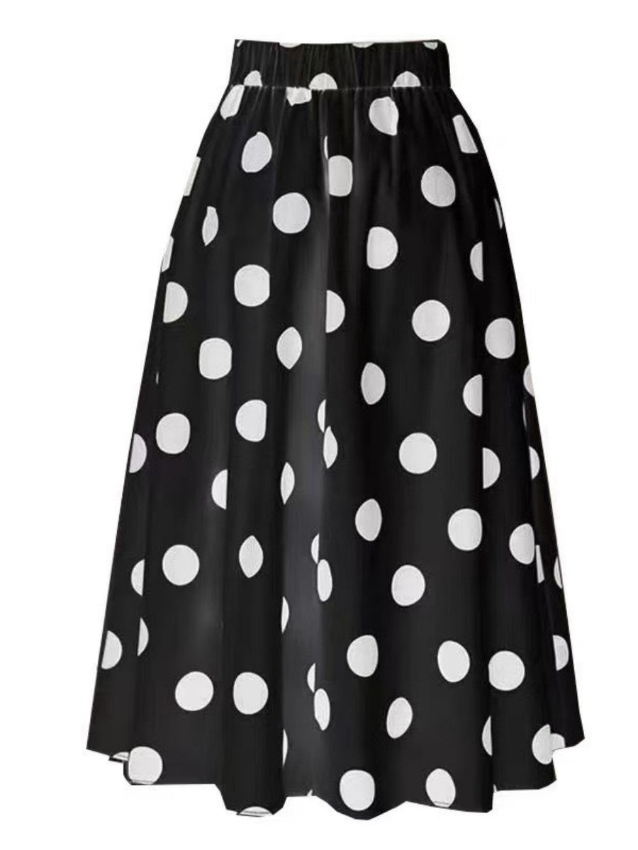 Black And White Color-blocked One-piece Swimsuit With Polka Dot Sun Protection Maxi Dress Two-piece Set