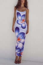 Spaghetti Strap Square Neck Oversized Floral Print Bodycon Maxi Dress