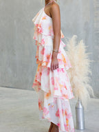 Chiffon Multi-story Halter Printed Vacation Maxi Dresses