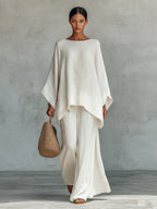 Blended Loose-fit Simplicity T-shirts Wide-leg Pants Set 2-piece Sets