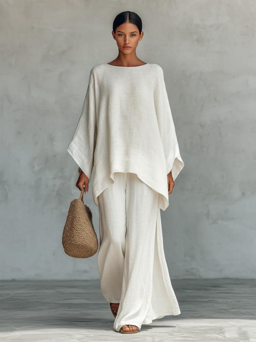 Blended Loose-fit Simplicity T-shirts Wide-leg Pants Set 2-piece Sets