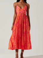 V-neck Camisoles Backless Graffiti Maxi Dresses