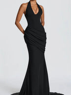 Deep V Halter Backless Mopping Maxi Dresses