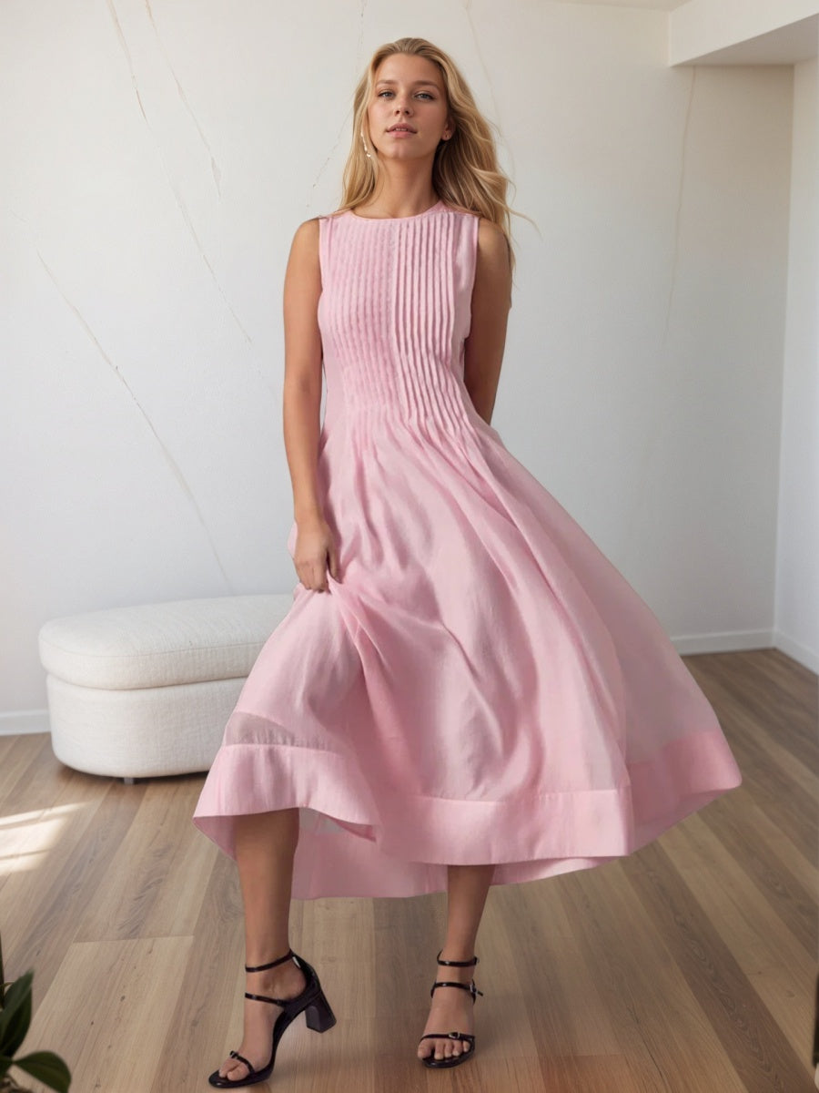 Crimp Temperament Sleeveless Big Swing Maxi Dresses