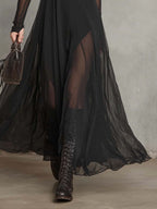 Splicing Solid Color Patchwork Long-sleeved Fishtail Maxi Dresses