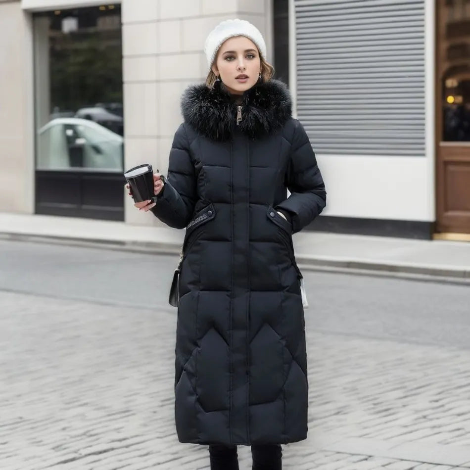 | Women's Winter Quilted Coat with Hood Trim