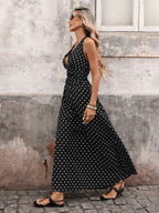 Halter V-neck Polka Dots Vacation Retro Maxi Dresses