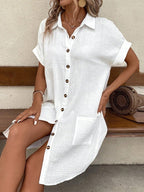 Simple V-neck Button-down Short Dress