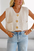 Gold Buttons Pocketed Chunky Sweater Vest