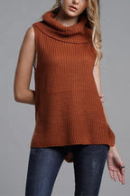 Cowl Neck Side Slit Sleeveless Sweater Vest