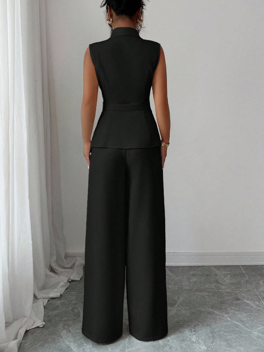 Commuting Sleeveless Suit Collar Vests Straight-leg Pants Set 2-piece Sets
