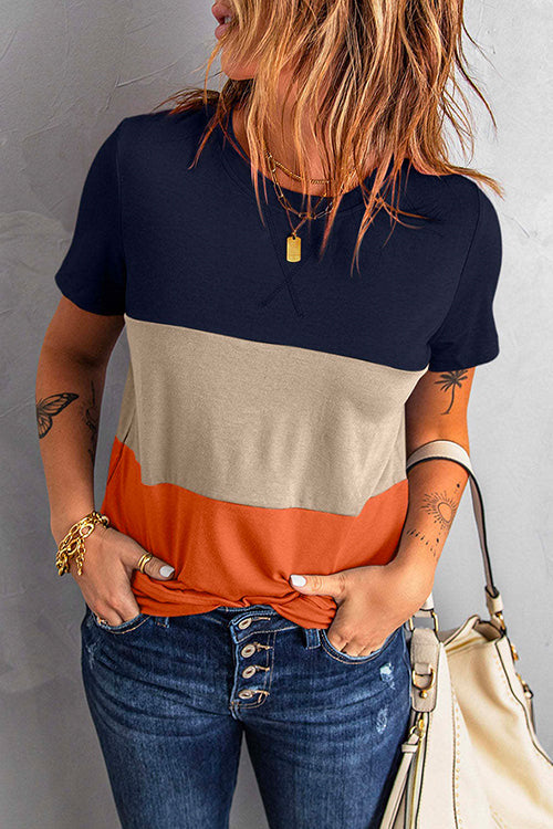 Short Sleeve Color Block Stripes T-shirt