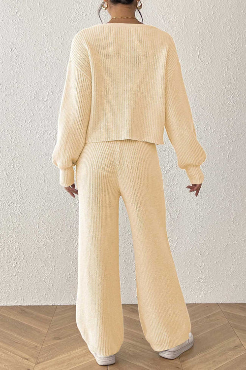 Button-down Crop Cardigan Pants Set