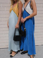 V-neck Sleeveless Color-blocked Maxi Dress