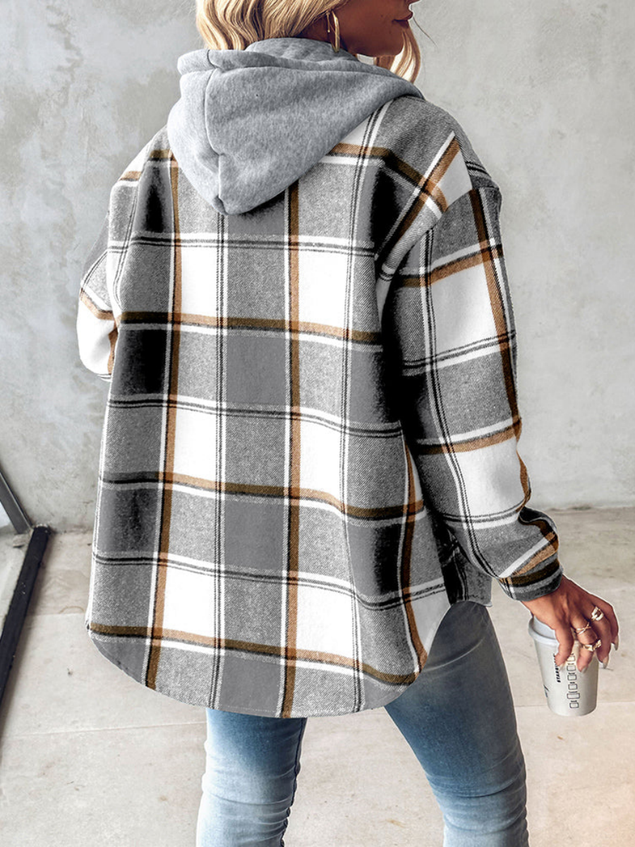 Plaid Long Sleeve Plush Hooded Jackets