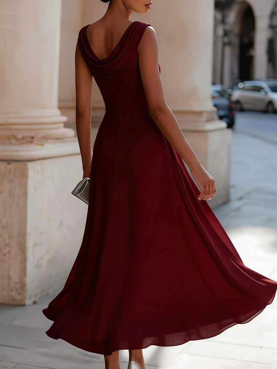 Sleeveless, Fitted Waist, Slimming, Full Skirt Midi Dress