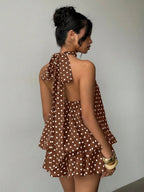 Halter Backless Lace Up Bud Polka Dots Mini&Short Dresses