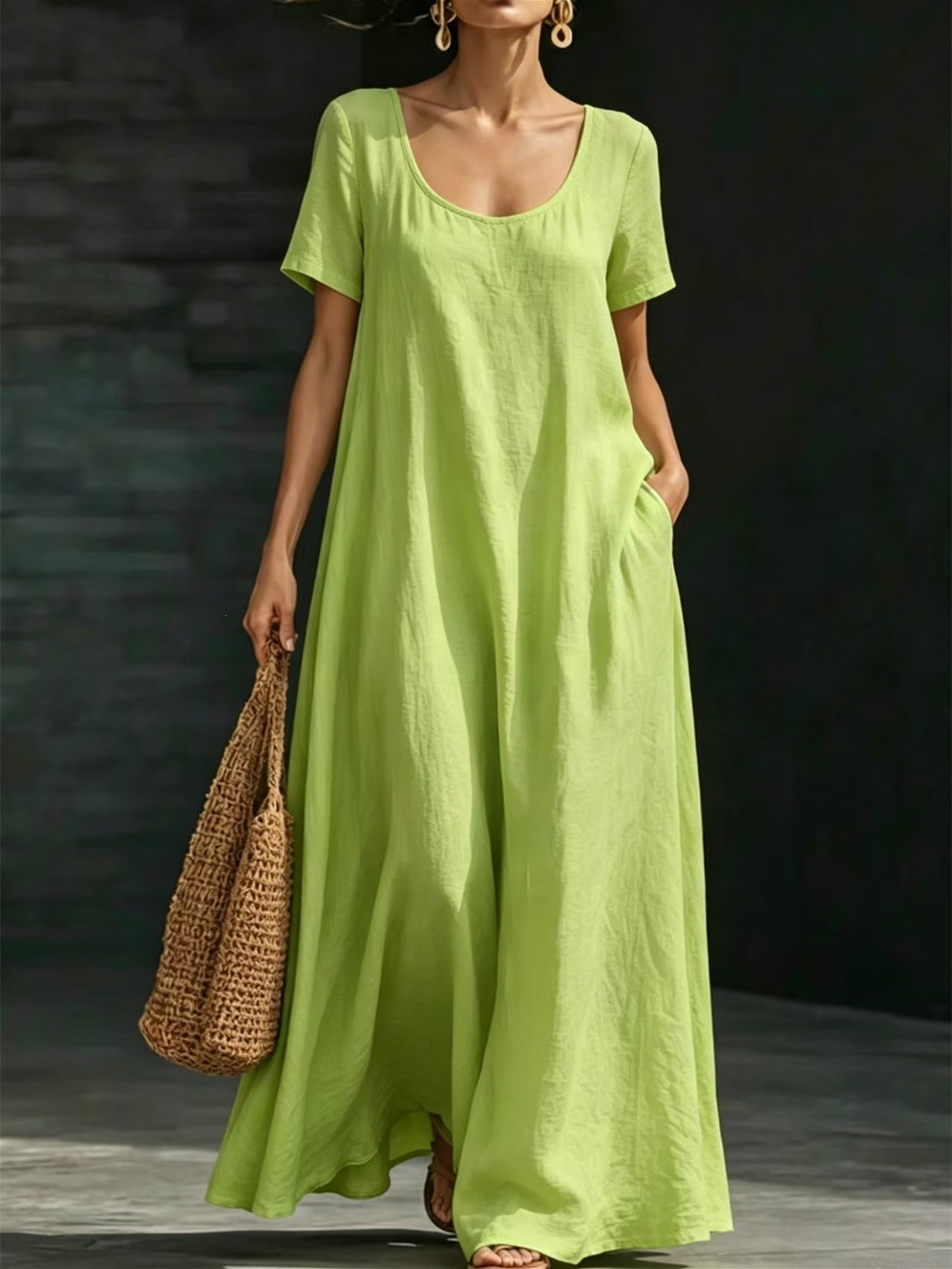 Solid Color Midi Dress