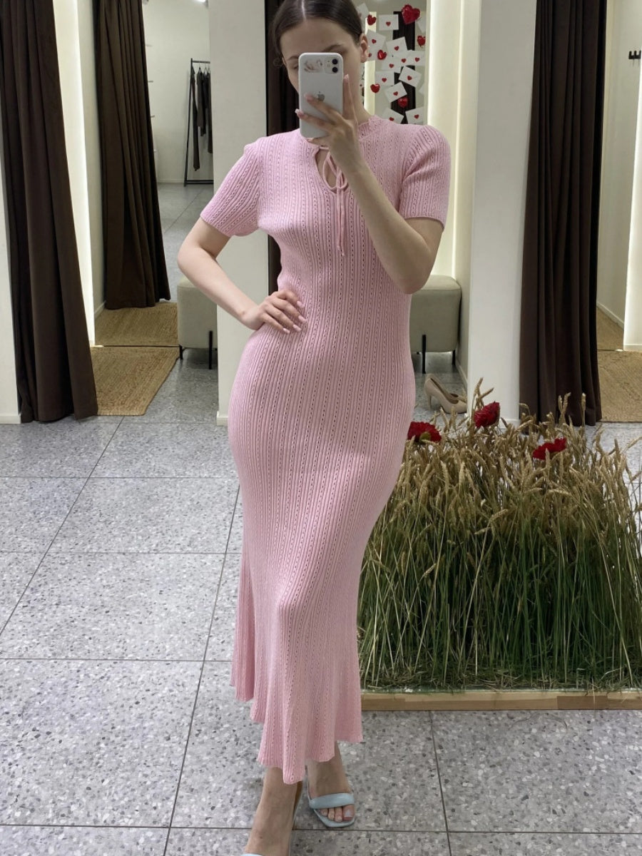 Hollow Knitting Crochet Jacquard Hip-hugging Short Sleeve Grace Maxi Dresses