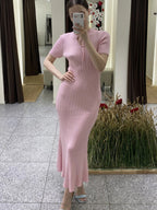 Hollow Knitting Crochet Jacquard Hip-hugging Short Sleeve Grace Maxi Dresses