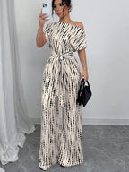 One-shoulder Tie-up Jumpsuit With Wide Legs