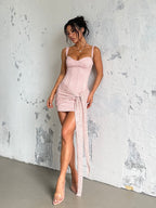 Fishbone Lace Ribbon Sexy Backless Suspender Short Dress
