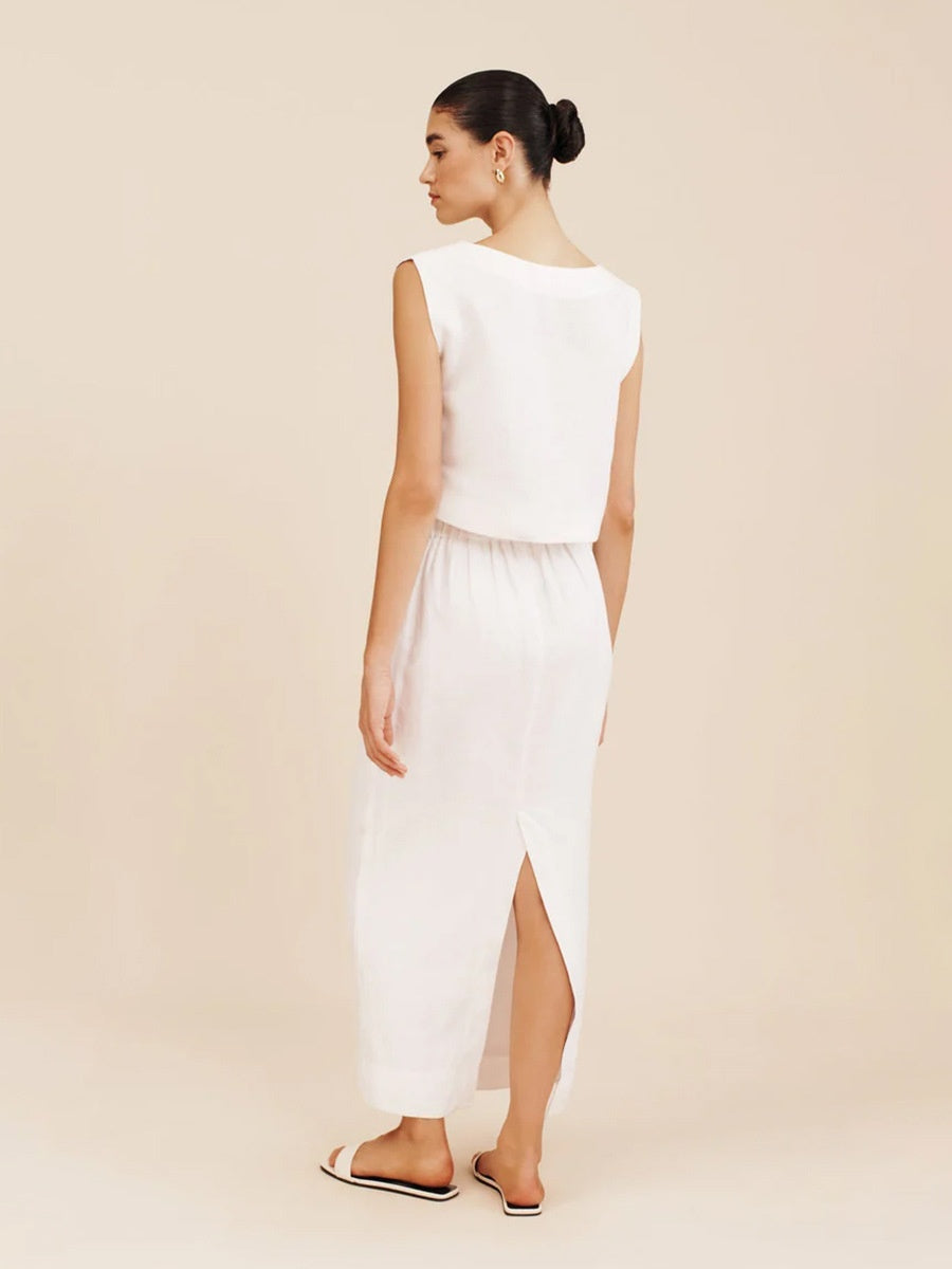 Cotton And Linen Loose-fitting Crew Neck Cropped Vest High-waisted Midi Skirt Set 2-piece Sets