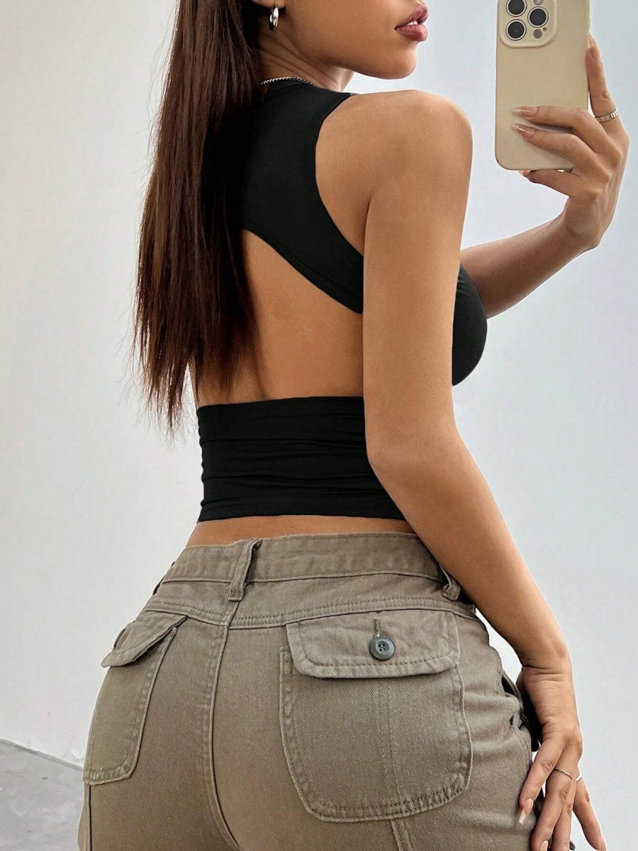 Tight-fitting Short Sleeveless Cutout Backless Tank Top