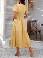 Slit Short Sleeve V-neck Vacation And Leisure Maxi Dresses