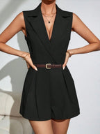 Elegant Pleated Short Wide-leg Jumpsuit For Commuting