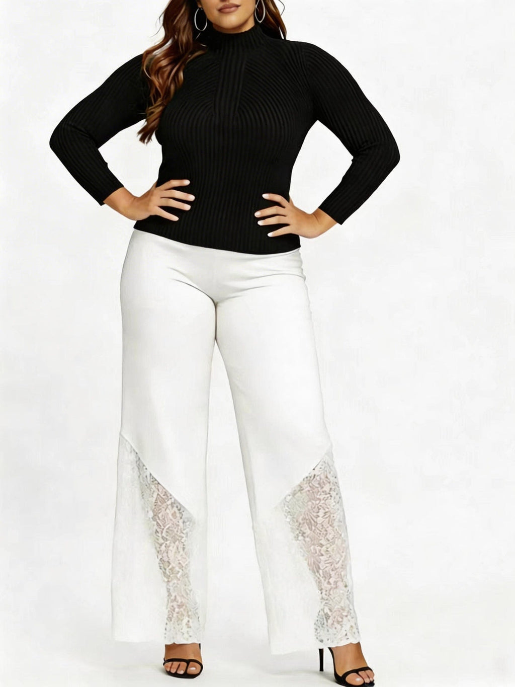 Slim-fitting, Loose-fitting, Comfortable Cropped Trousers With Lace Trim And Cutout Details