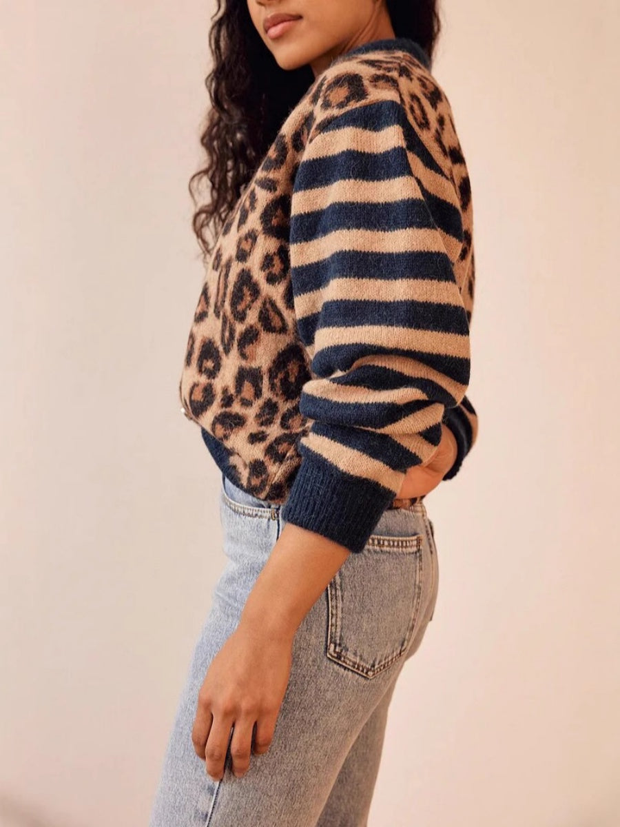 Leopard Stripes Splicing Cardigans