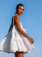 Pure Cotton Cake Skirt Backless Camisoles Beach Cover-up Mini&Short Dresses