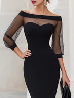 Off-shoulder Mesh Perspective Hip-hugging Mini&Short Dresses