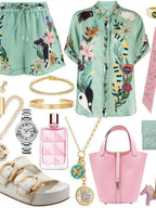 Printed Vacation Long-sleeved Shirt Shorts Set 2-piece Sets